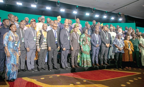 Vice-President Prof. Naana Jane Opoku-Agyemang (arrowed) with the heads of State-Owned Enterprises