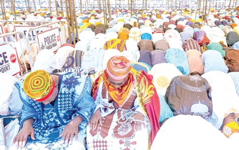 Celebrants offering prayers during the Eid celebration