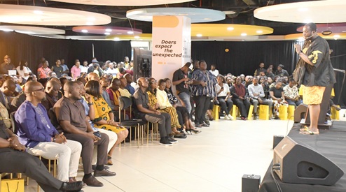 Poet Nana Asaase performing during the launch of SME Accelerate