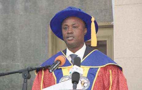 Prof. Gabriel Dwomoh (inset),  VC, Kumasi Technical University, addressing the students