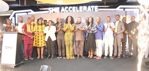 Angela Mensah-Poku (middle) with MTN Executives and SME Partners launching the 2026 SME Accelerate