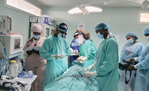 The team of specialists from Operation Smile Ghana and Operation Smile Sweden conducting the specialised speech surgery on one of the patients at the Plastic Surgery and Burns Centre of the Korle Bu Teaching Hospital