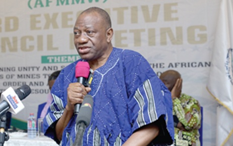 Dr Abdul-Rashid Hassan Pelpuo, Minister of Labor, Jobs and Employment, speaking at the meeting in Accra. Picture: BENEDICT OBUOBI