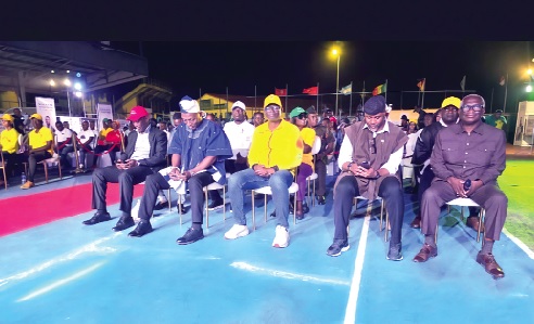 Kofi Iddie Adams (2nd from left), Minister of Sports and Recreation, Fuseini Bawa (middle), President, Ghana Athletics, Yaw Ampofo Ankrah (2nd from right), Director-General, National Sports Authority, at the launch
