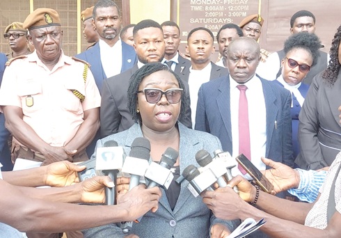 Justice Angelina Mensah-Homiah, Justice of the Court of Appeal, addressing journalists after the in-prison court sitting at the Sunyani Central Prisons 