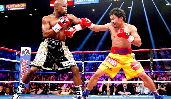 Floyd Mayweather (left) and Manny Pacquiao first fought on May 2, 2015