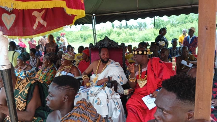 Togbe Bennett Koblah Appleh (2nd right) Acting Paramount Chief of the Volo Traditional Area and his council of elders seated the durbar.