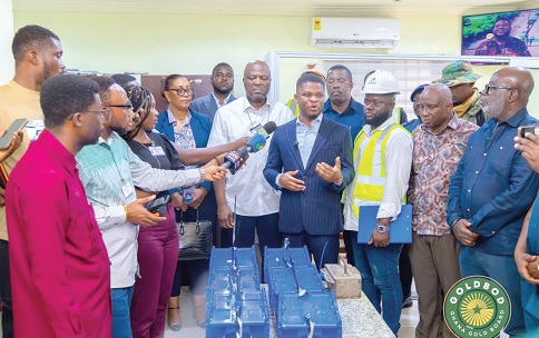 Sammy Gyamfi (4th from right), Chief Executive Officer of the Ghana Gold Board, receiving a delegation from Damang Gold Mine led by owner Ibrahim Mahama (5th from right) at the GoldBod Assay Laboratory in Accra
