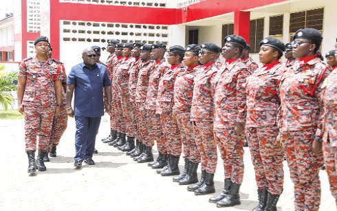 Julius Debrah (2nd from left), Chief of Staff, inspecting the parade. Picture: ELVIS NII NOI DOWUONA 