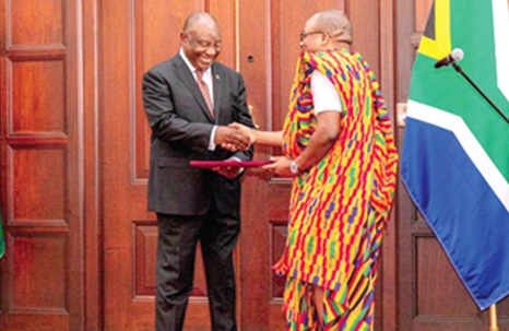 Benjamin Anani Quashie, Ghana’s High Commissioner to South Africa, presenting his letters of credence to President Cyril Ramaphosa on April 8, 2026