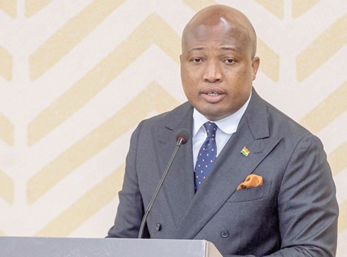 Samuel Okudzeto Ablakwa (inset), Minister of Foreign Affairs, addressing members of the diplomatic corps