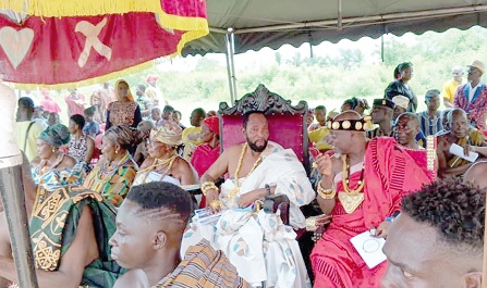 Togbe Bennett Koblah Appleh (2nd from right), acting Paramount Chief of the Volo Traditional Area, and his council of elders seated at a durbar