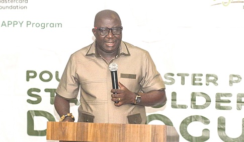 Daniel Acquaye (Inset), CEO of Agri-Impact Limited, speaking to the participants in the event. Picture: CALEB VANDERPUYE