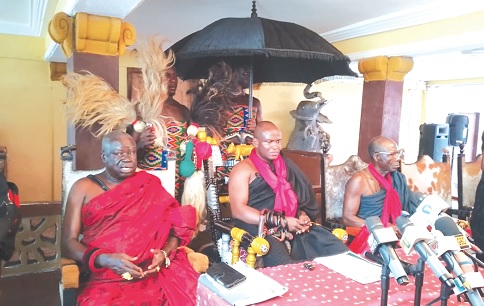 The Chiefs of the Eastern Nzema Traditional Council addressing the press conference.