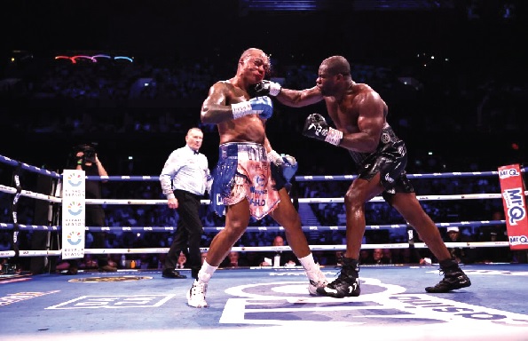  Daniel Dubois lands  a jab to the face of Fabio Wardley during the fight