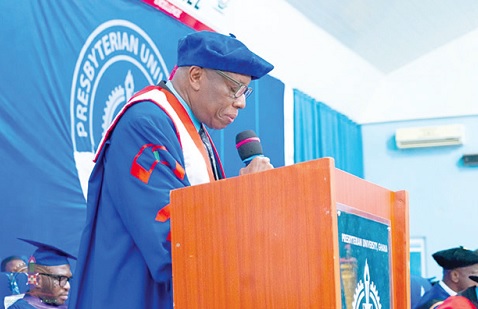 Professor John Ofosu-Anim, Vice-Chancellor of the Presbyterian University, addressing graduands at Abetifi