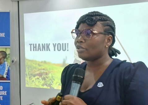Vida Mamle Selorm Hodinyah (inset), Lead Social Worker at the IJM, addressing participants in Koforidua