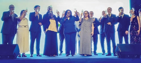 Dr Agnes Naa Momo Lartey (5th from left), Minister for Gender, Children and Social Protection, in a toast with Rune Skinnebach (3rd from left),  EU Ambassador to Ghana, and other diplomats. Picture: ERNEST KODZI
