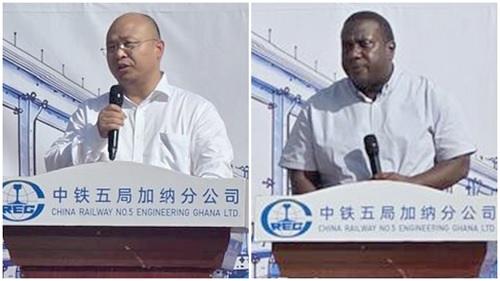Chen Zhen, Deputy Managing Director, China Railway No. 5 Engineering Ghana Limited, speaking at the workshop, Ernest Hammond, Manager of one of the local construction companies, speaking at the event