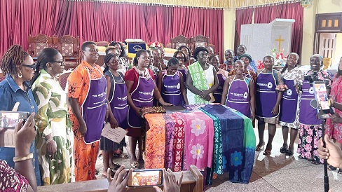 Afua Agyemang (6th from right), the trainer, and other members of the Rebecca Foundation. With them is Sheela Sakyi Oppong (right), Coordinator of the training