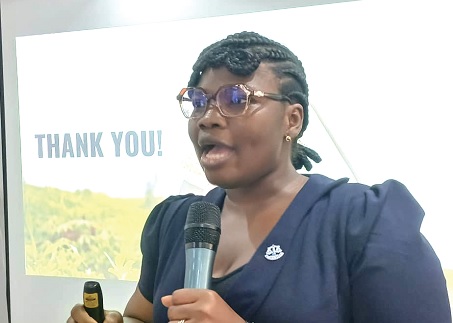 Mamle Hodinyah (inset), Lead Social Worker, IJM, addressing a section of the participants