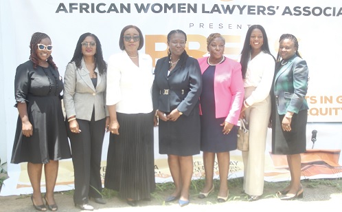 Effiba Amihere (middle), Executive Director, African Women Lawyers Association; Ruby Akua Aglagoh (3rd from right), Member and private legal practitioner; and Sheila Minkah-Premo (3rd from left), an AWLA Executive Member, along with other members of the Association. Picture: ESTHER ADJORKOR ADJEI