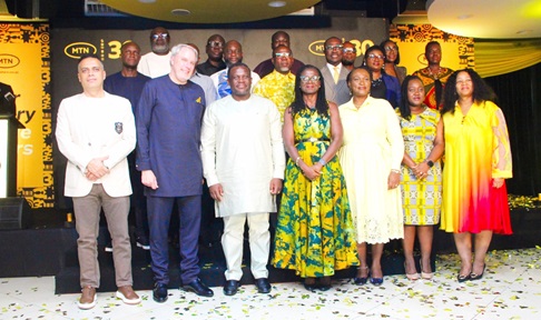 Sam Nartey George (3rd from left), Minister of Communication, Digital Technology and Innovations, and Stephen Blewett (2nd from left), CEO, MTN Ghana, with other officials of MTN after the launch. Picture: Ernest KodziSam Nartey George (3rd from left), Minister of Communication, Digital Technology and Innovations, and Stephen Blewett (2nd from left), CEO, MTN Ghana, with other officials of MTN after the launch. Picture: Ernest Kodzi