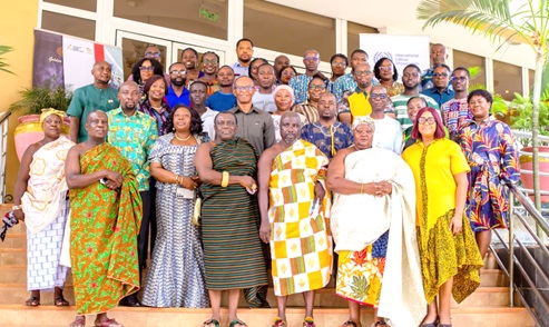 Nana Addae Gyamera (front row 4th from right) who represented the Asantehene together with officials of AGAM and other dignitaries who attended the national dialogue