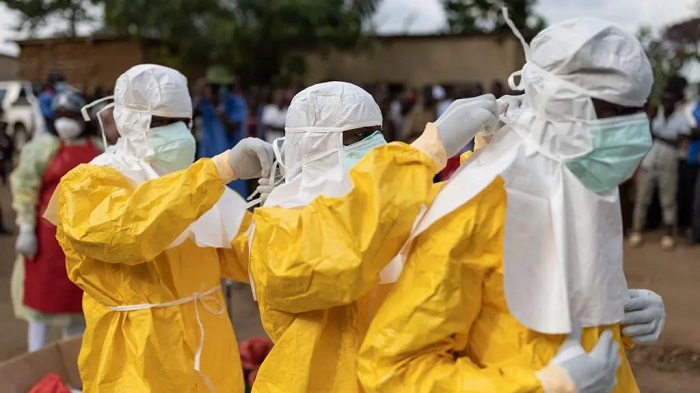 Healthcare workers pictured during a previous Ebola outbreak in Uganda in 2022