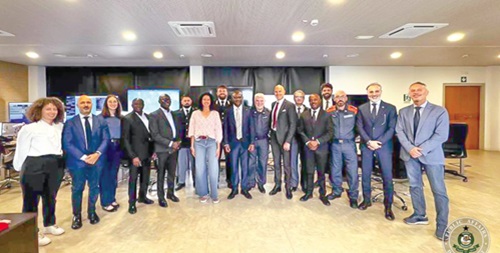 Samuel Basintale Amadu (arrowed), Comptroller-General, Ghana Immigration Service, with Dr Rocco Messina (2nd from right), Head of Border Security and Management of the UNOCT programme, and other Ghanaian and Italian border control officials