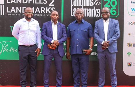 Henry Treku (left), Co-Founder of Landfills2Landmarks, with Kobla Nyaletey (2nd from left), Executive Director of Retail and Business Banking at Absa; Daniel Tetteh (2nd from right), Renowned Entrepreneur, and Samuel Ofori Gyampoh (right), Co-Founder of Landfills2Landmarks, after the event. Picture: CALEB VANDERPUYEHenry Treku (left), Co-Founder of Landfills2Landmarks, with Kobla Nyaletey (2nd from left), Executive Director of Retail and Business Banking at Absa; Daniel Tetteh (2nd from right), Renowned Entrepreneur, and Samuel Ofori Gyampoh (right), Co-Founder of Landfills2Landmarks, after the event. Picture: CALEB VANDERPUYE 