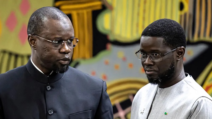 President Bassirou Diomaye Faye (right) owes his job, in large part, to Prime Minister Ousmane Sonko (left)