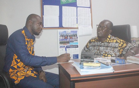 Rev. Dr M.K. Iiamofig Alloteh (right), acting Rector of Global Theological Seminary; speaking to Pacome Emmanuel Damalie, the Daily Graphic reporter, during the interview