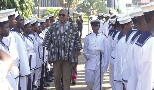 Dr Clement Apaak, Deputy Minister of Education, inspecting the guard of honour mounted by the cadet