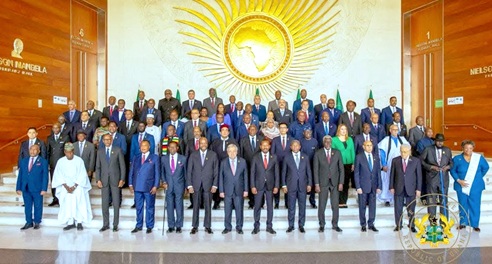 President John Dramani Mahama and other African leaders at the AU Summit in Addis Ababa, Ethiopia.