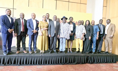 Emmanuel Armah-Kofi Buah (5th from left), Minister of Lands and Natural Resources, Kenneth Ashigbey (6th from left), Chief Executive Officer, Ghana Chamber of Mines, and some officials