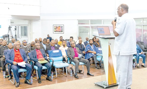 Rev. Prof. Ebenezer Yaw Blasu (right), Associate Professor at the Akrofi Christaller Institute of Theology, Mission and Culture, delivering the public lecture