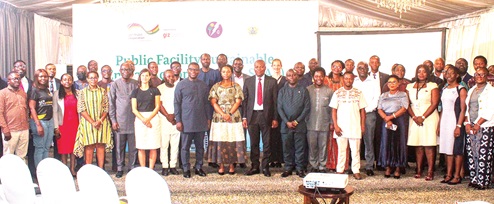 Prof. John Gatsi (8th from right), Board Chair, Energy Commission; Richard Gyan-Mensah (8th from left), Deputy Minister, Energy and Green Transition; Adwoa Serwaa Bondzie (9th from left), Executive Secretary, Energy Commission, and some officials and participants in the launch. Picture: ERNEST KODZI