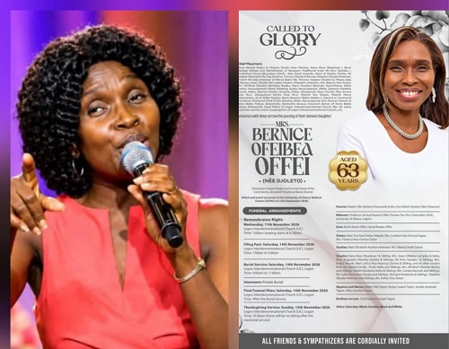 Bernice Offei to be buried on November 14