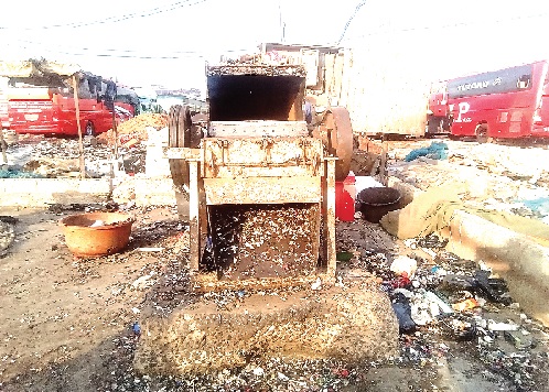 A plastic grinding machine at Old Fadama 