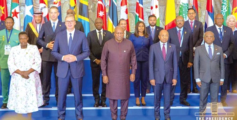President John Mahama (middle, front row) with other leaders at the NAM conference