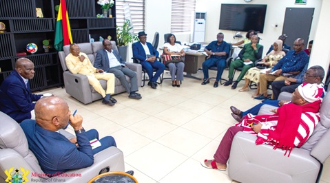 Haruna Iddrisu (arrowed), Minister of Education, with representatives of the teacher unions and other government officials at the meeting