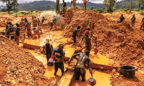 Some illegal miners at a galamsey site