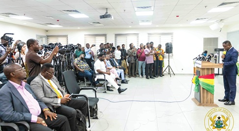 Kwabena Mintah Akandoh, Minister of Health, addressing journalists at the press conference