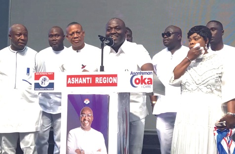 Odeneho Kwaku Appiah, Ashanti Regional Chairman, NPP, flanked by other regional executives while speaking at the event.