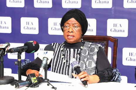Justice Sophia Akuffo, fellow of the Institute of Economic Affairs, addresssing the media