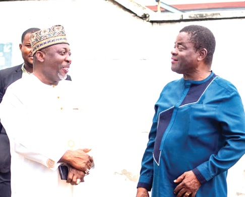 Baba Jamal Mohammed Ahmed (left), MP for Ayawaso East, interacting with Kwaku Ansa-Asare (right), Co-Founder of MountCrest University College, after the meeting.
