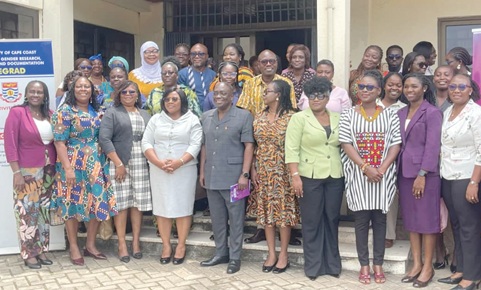 Prof. Christine Adu-Yeboah (4th from left, front row), acting Pro Vice-Chancellor of UCC, with Prof. Michael Boakye-Yiadom (5th from left, front row), Director-General of IEPA, and some staff from UCC and the community after the launch