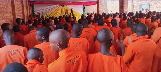 Some juvenile inmates gather in a meeting hall inside the Nayagatare juvenile correctional facility. The prison hosts over 500 juvenile inmates who are serving jail terms. 