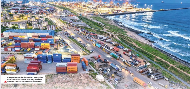 Heavy-duty trucks parked on the shoulders of the roads have become a common sight in the Tema Port enclave